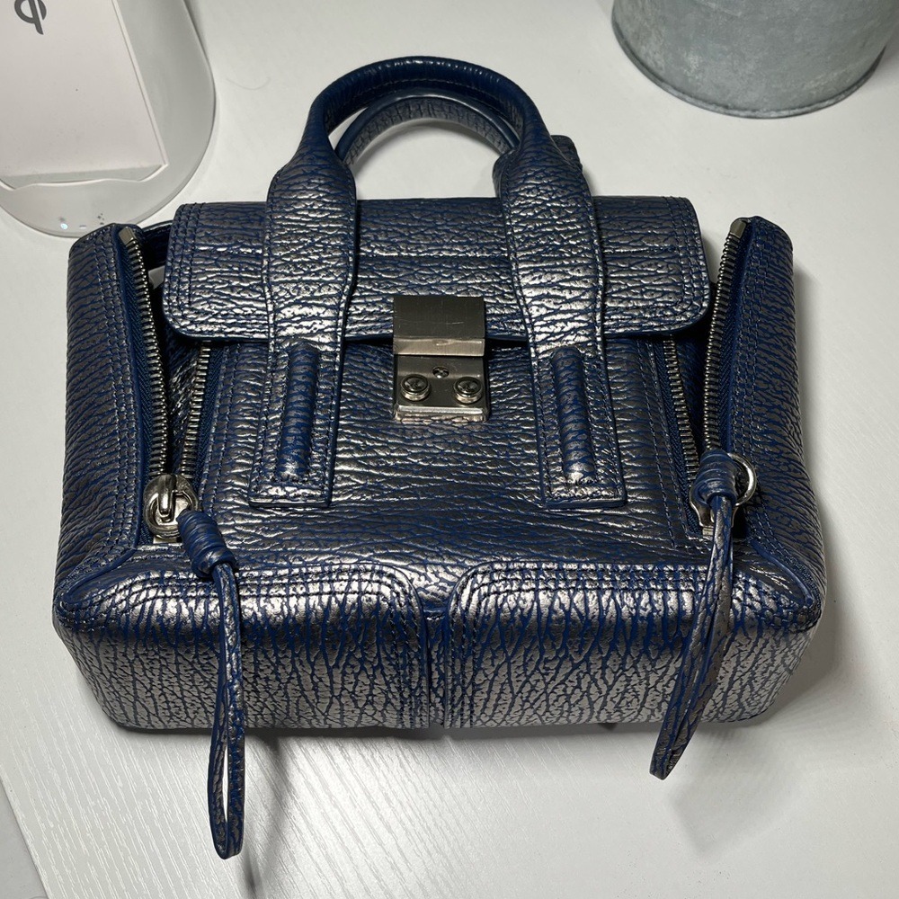 Phillip Lim Pashli Mini leather cross body rare silver metallic finish over navy